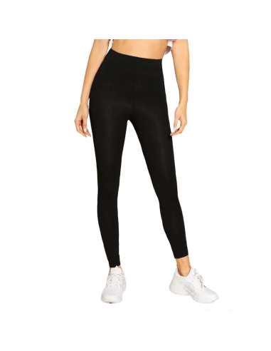 Leggings Femme Fitness en Coton Élastique d'Été Taille Haute Noir Uni