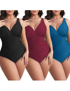 Maillot de Bain Entier Femme Uni Grande Taille Décolleté...