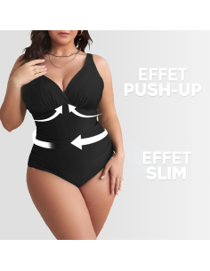 2 pièces Maillot de bain une pièce femme uni grande taille, col en V, gainant