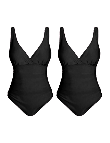 2 pièces Maillot de bain une pièce femme uni grande taille, col en V, gainant