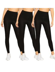 Set de 3 Leggings femme noirs, coton extensible, été,...