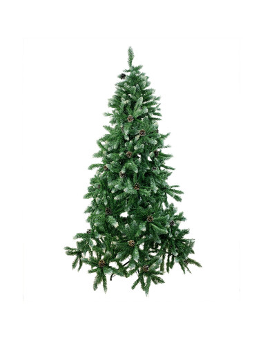 Arbre de Noël Artificiel avec Pommes de Pin et Neige 180H en PVC Support Métal