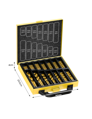 Ensemble de 100 forets en acier antirouille de 1,5 à 10 mm avec mallette