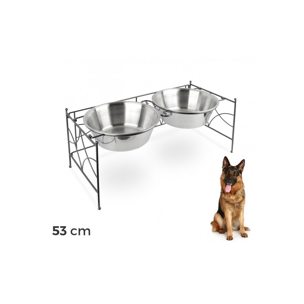 521029 DOUBLE BOL / GAMELLE EN ACIER POUR CHIENS AVEC SUPPORT SURELEVE 53 X 24 X 22 CM