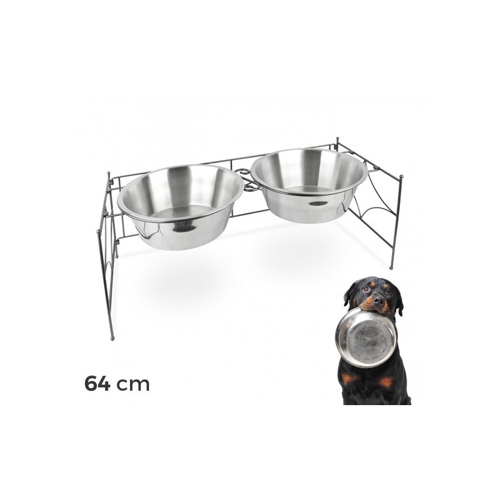 133587 DOUBLE BOL / GAMELLE EN ACIER POUR CHIENS AVEC SUPPORT SURELEVE 64 X 29 X 26 CM