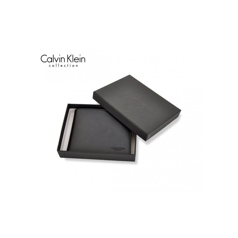 S04 Portefeuille noir CALVIN KLEIN pour homme en vrai cuir