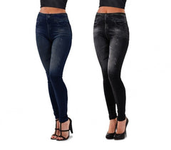 S059 Set de 2 leggings mode effet denim flexibles et confortables 2 couleurs 