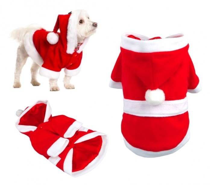 5679 Déguisement de PERE NOËL avec capuche pour chiens de petite/moyenne taille