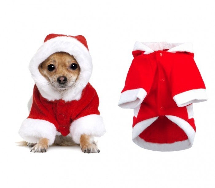 5679 Déguisement de PERE NOËL avec capuche pour chiens de petite/moyenne taille