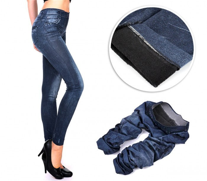 F327 Set de 3 leggings thermiques effet Denim mod. Alanis avec doublure peluche