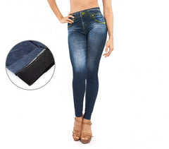F327 Set de 3 leggings thermiques effet Denim mod. Alanis avec doublure peluche