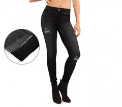 F327 Set de 3 leggings thermiques effet Denim mod. Alanis avec doublure peluche
