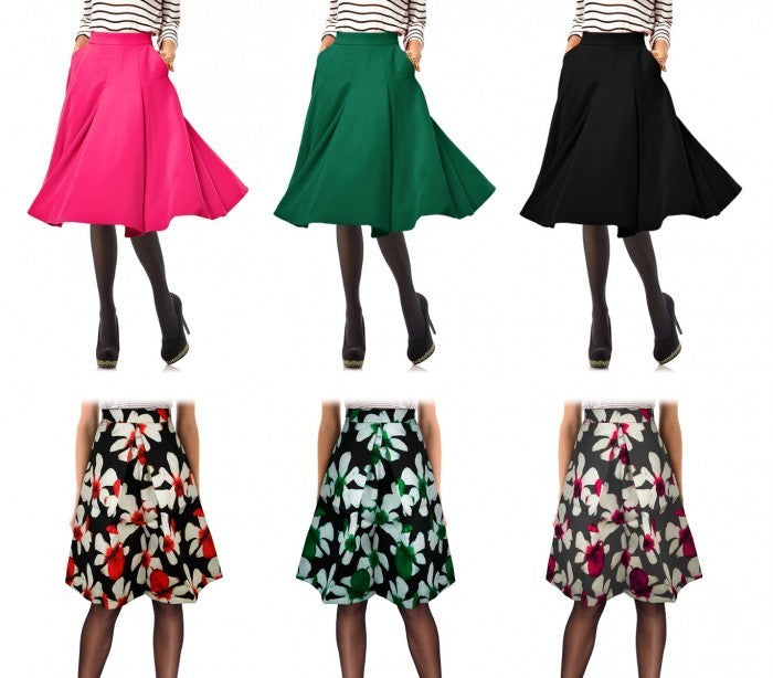 61350 Jupe cercle KIMBERLY dans le style années 50 taille haute unie ou fleurie