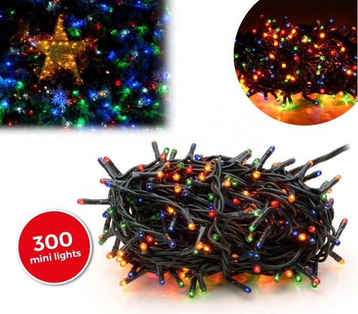 013591 Lumières de Noël MULTICOLORES 300 ampoules avec 8 effets et câble vert