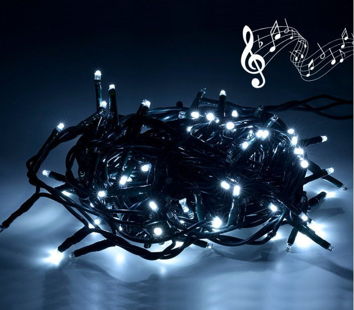 467073 Lumières de Noël 100 LED blanches avec effets sonores 8 mélodies 6 m