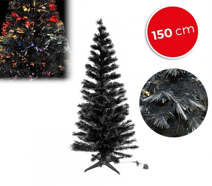 272394 Sapin de Noël noir en fibres optiques lumineuses multicolores 150 cm