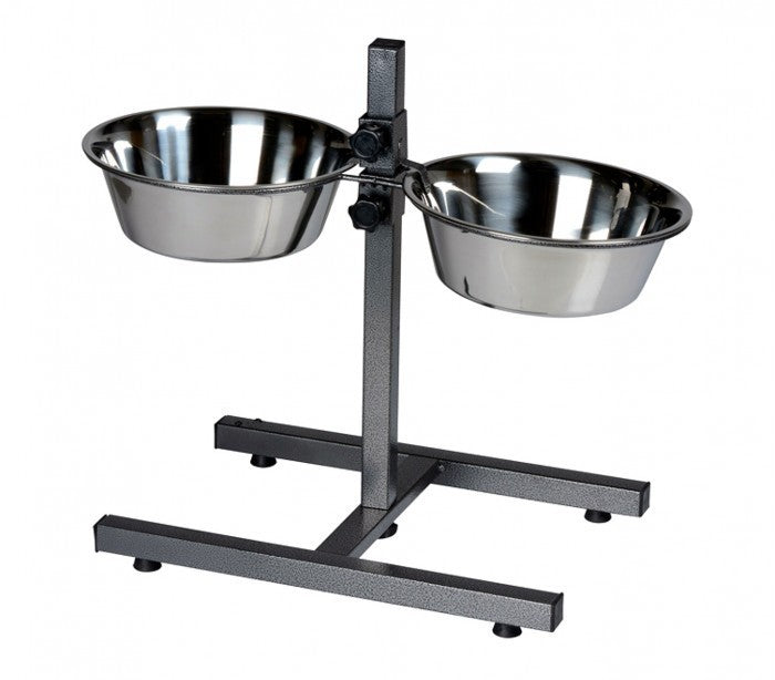 86483 Double gamelle DOG BOWL en acier inox pour chiens avec support réglable
