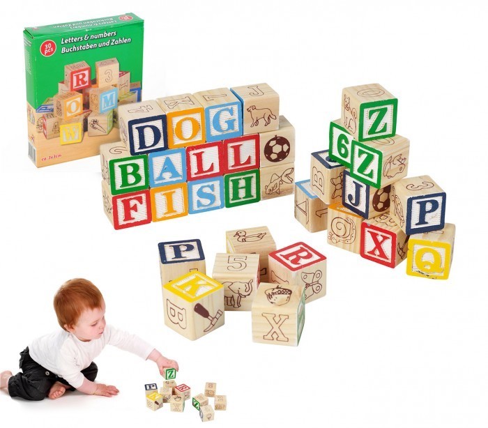 98304 Playset éducatif en bois cubes avec animaux, lettres et numéros 3x3 cm