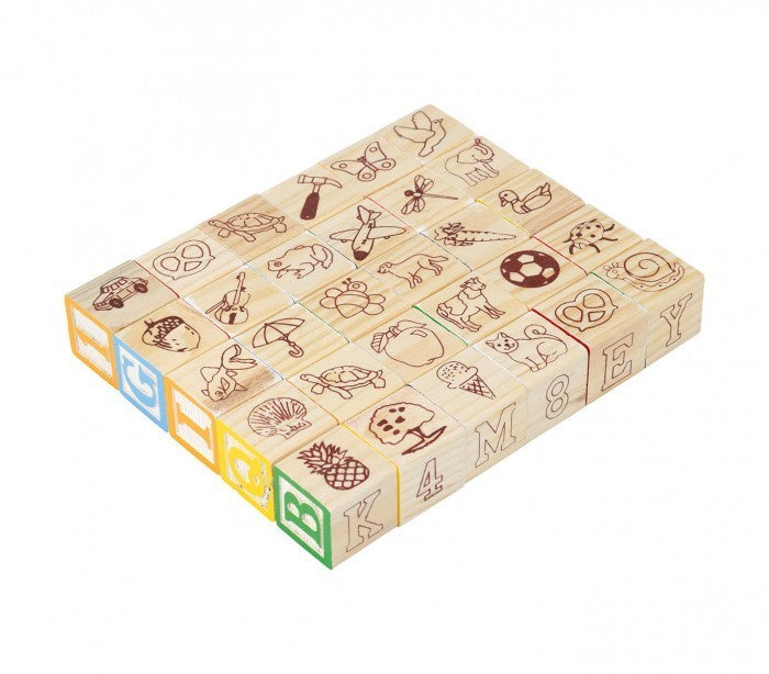 98304 Playset éducatif en bois cubes avec animaux, lettres et numéros 3x3 cm