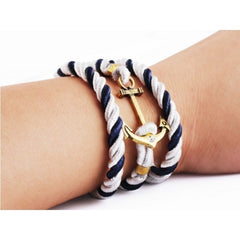 Bracelet Charm avec des paillettes corde nautique ancre bijoux unisexe