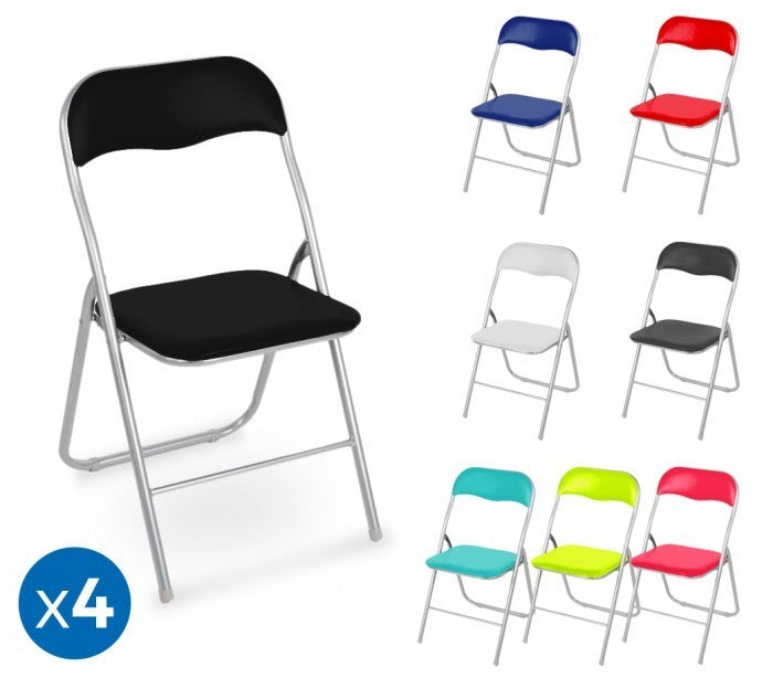 2008AN0816 Set de 4 chaises pliantes colorées ass. Lione rembourrées base métal