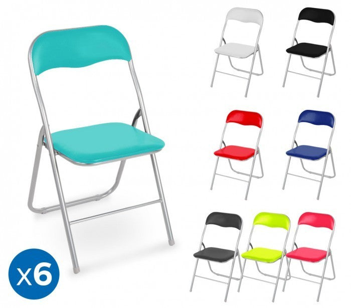 2008AN0816 Set de 6 chaises pliantes colorées ass. Oslo rembourrées base métal