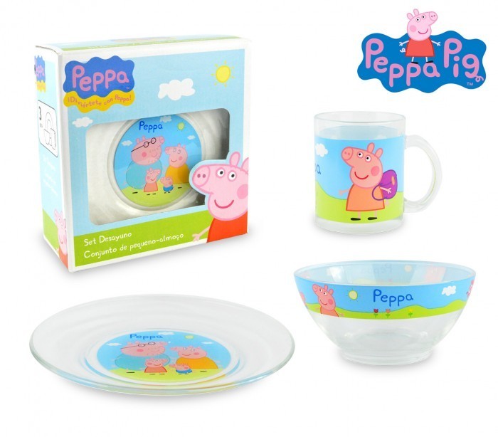 PP8106 Set de Petit-déjeuner Peppa Pig avec bol tasse et soucoupe en verre