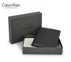 S09 Portefeuille noir Calvin Klein pour homme en vrai cuir avec porte-monnaie