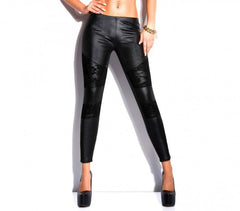 Set de 3 leggings femme ass.NAJA eff. cuir avec élastique empiècements dentelle