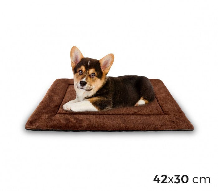 3002 Matelas doux en velours pour chiens taille S Marron 42 x 30 cm
