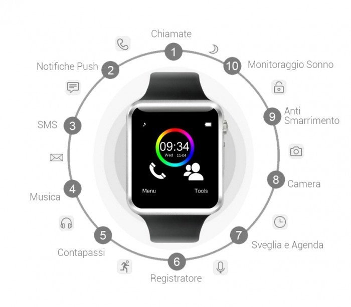 Smartwatch A1 bluetooth avec sim gsm horloge et app pour iOS et Android