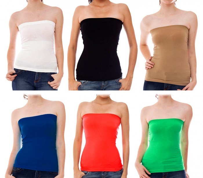 F3112 Pack de 6 tops bustiers longs assortiment de couleurs mod. Simple