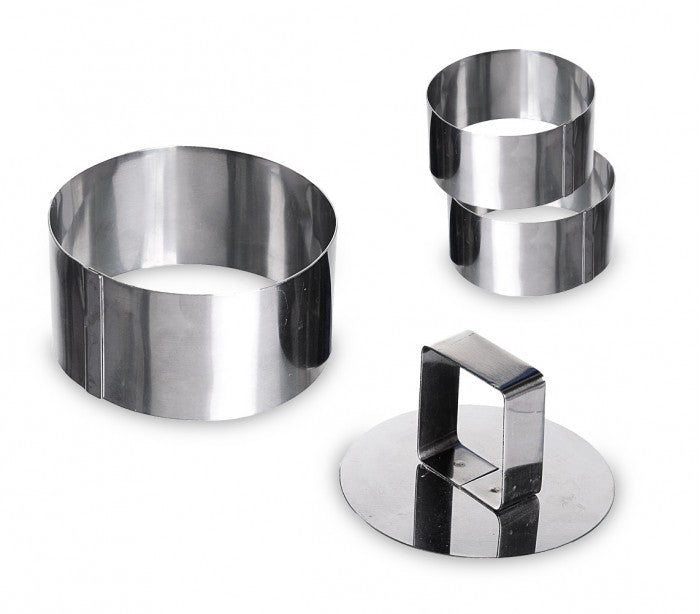 702207 Set de 3 emporte-pièces ronds en acier 8cm avec poussoir GRAND CHEF