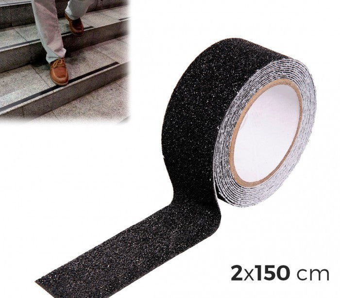 749345 Pack de 8 bandes anti-dérapantes noires pour marches d'escalier 2x150cm