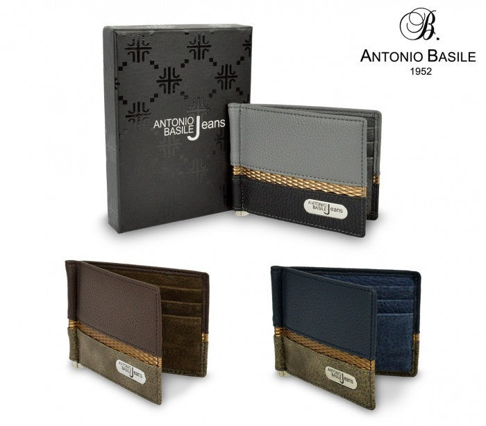 Porte-cartes hommes 8858 PSB30 en cuir ANTONIO BASILE pince à billet centrale