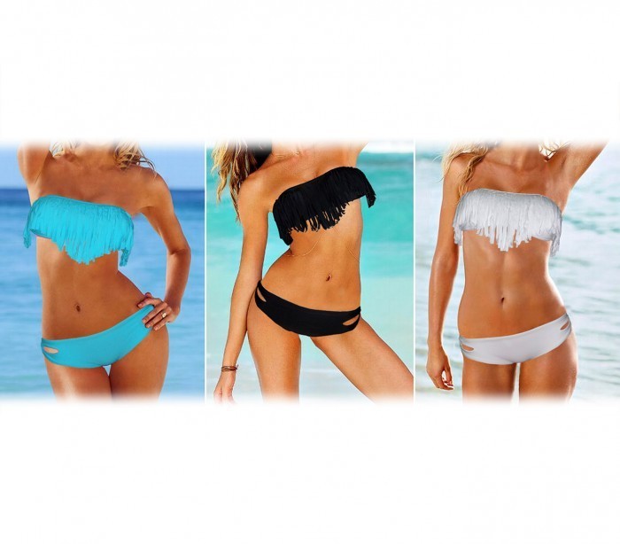 Maillot de bain avec bandeau à frange rembourrage amovible Bikini de mer push-up