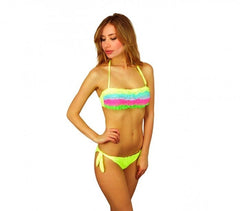 F2861 Maillot bikini bandeau mod. Rainbow avec volants en dentelle by MWS AHEAD