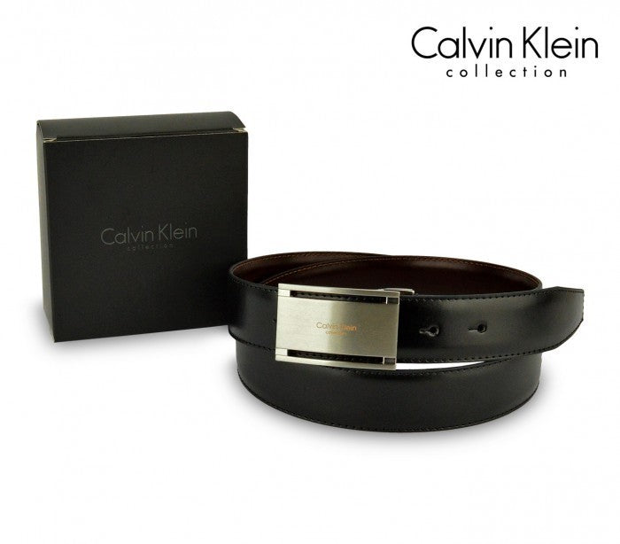 Ceinture CK014 B44 en cuir CALVIN KLEIN avec boucle en acier brossé 110 / 125 cm