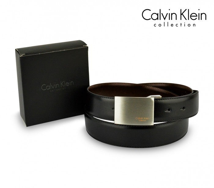 Ceinture CK014 B46 en cuir CALVIN KLEIN avec boucle en acier brossé 110 / 125 cm