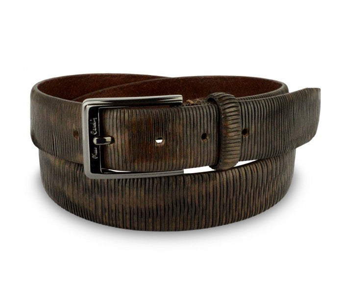 Ceinture homme 8013 en vrai cuir PIERRE CARDIN marron et noire boucle avec logo