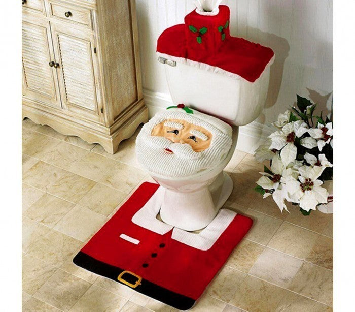 3036 Ensemble de décoration de toilettes Père Noël siège ,tapis et porte-rouleau
