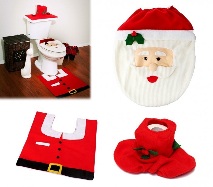 3036 Ensemble de décoration de toilettes Père Noël siège ,tapis et porte-rouleau