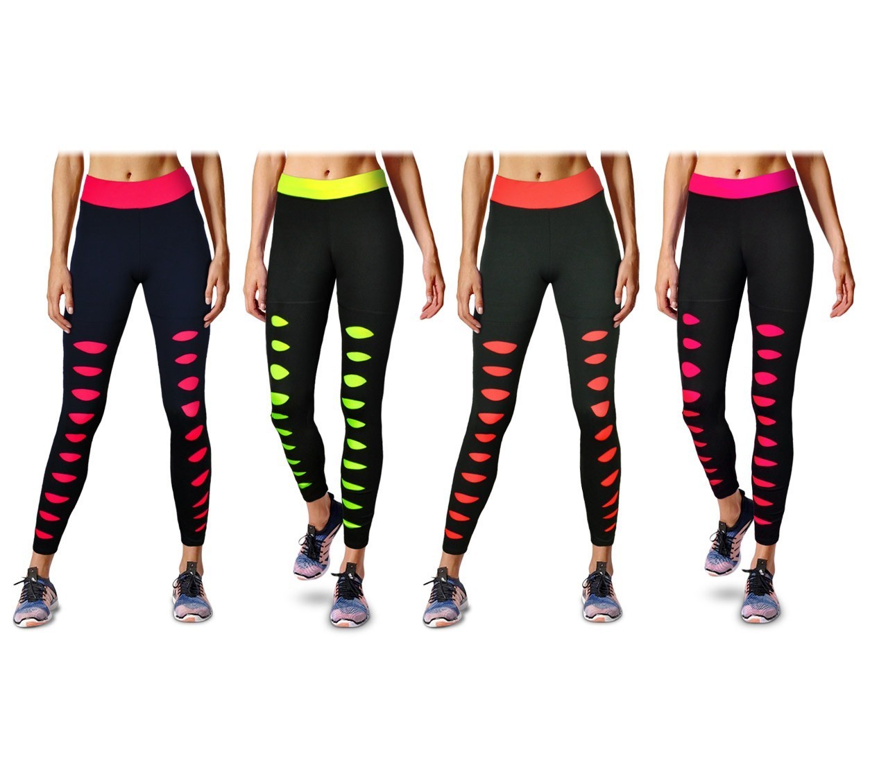 Leggings de sport KZ-311 pour les femmes avec des déchirure et des détails fluo 