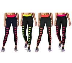 Leggings de sport KZ-311 pour les femmes avec des déchirure et des détails fluo 