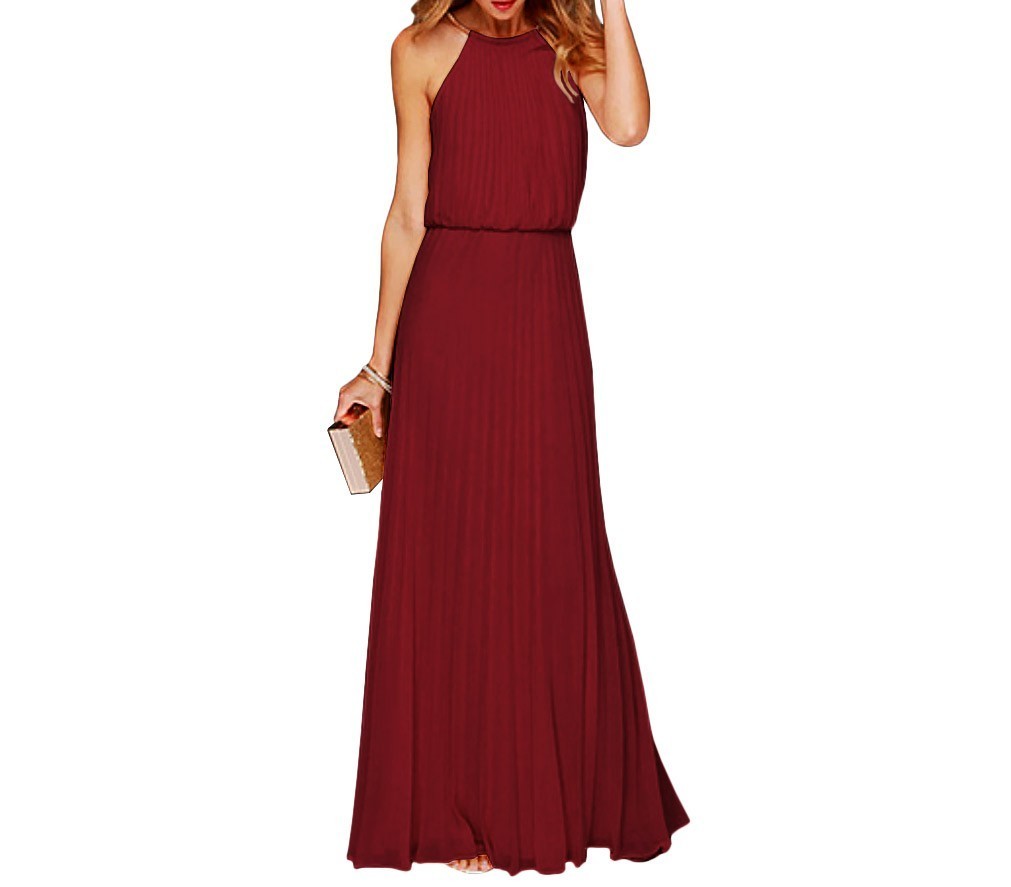 Robe longue plissée pour femme Mercedes sans manches tailles S à XL