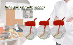 Set 3 récipients/ boite alimentaire en verre 6x8x9cm avec couvercle et cuillère