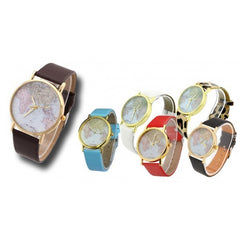 Montre Vintage quartz analogique design rétro - motif globe terrestre