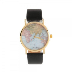 Montre Vintage quartz analogique design rétro - motif globe terrestre
