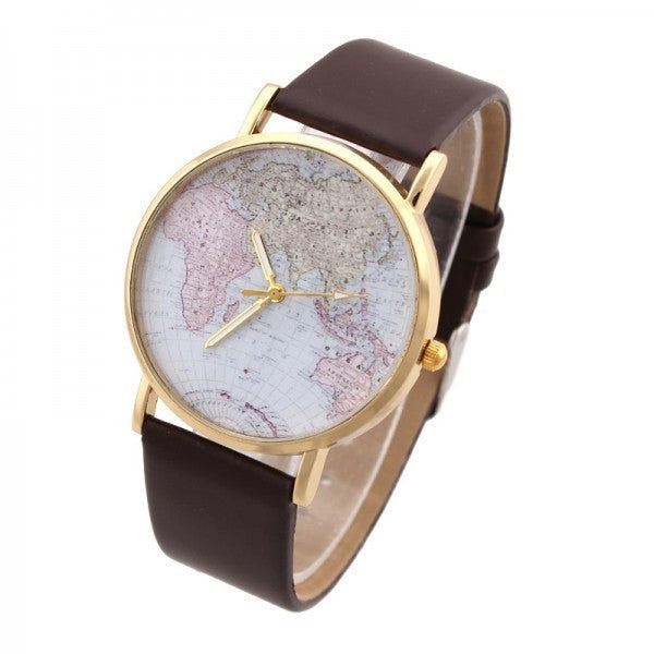 Montre Vintage quartz analogique design rétro - motif globe terrestre