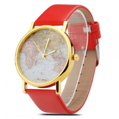 Montre Vintage quartz analogique design rétro - motif globe terrestre